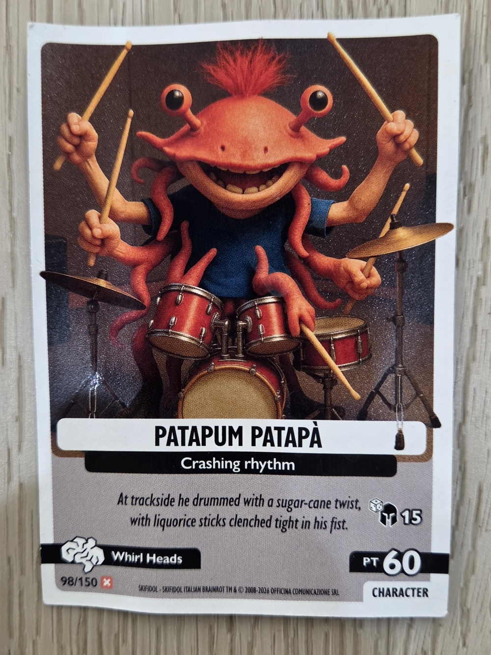 Brainrot trading card: Patapum Patapà Character Card (crashing rhythm)